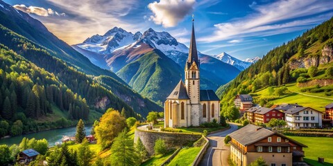 Austrian Alps Sunny Morning: Heiligenblut Church & Grossglockner Peak