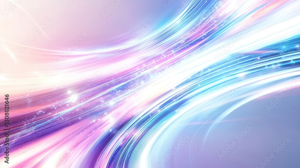 Poster Glowing neon lines create elegant digital art with smooth light trails on a white background Generative AI