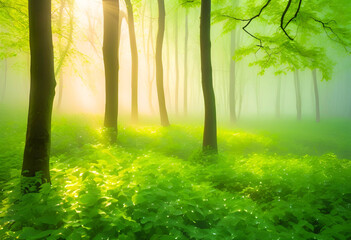 Obraz premium Fresh Green Leaves with Morning Dew