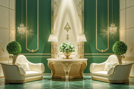Elegant Cream Green Background with Luminous Lighting for Upscale Ambiance