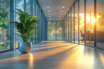 Fototapeta premium Modern Office Interior with Natural Light and Plant