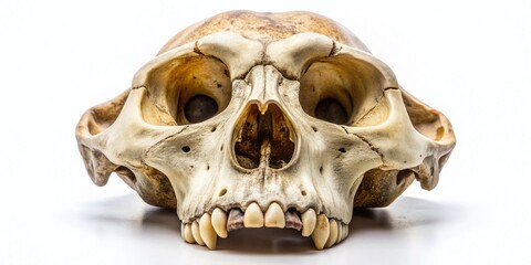 Baboon Skull, Top View, White Background - Primate Anatomy Study