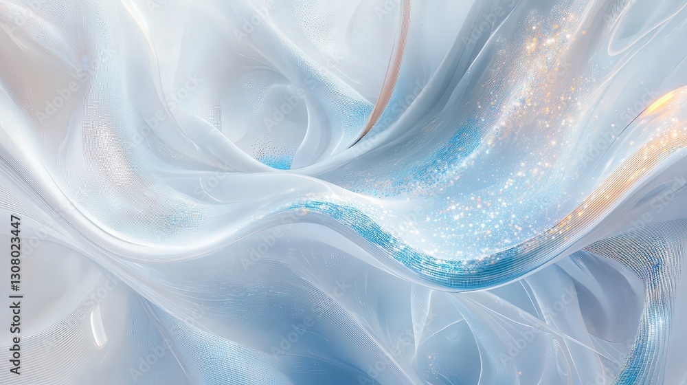 Poster white canvas featuring dynamic abstract shapes with glowing technology patterns