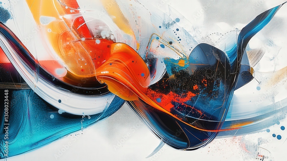 Poster white canvas featuring dynamic abstract shapes with glowing technology patterns
