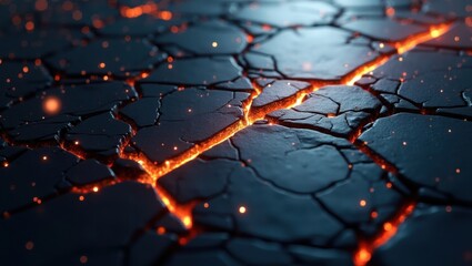 Cracked Volcanic Ground with Glowing Lava