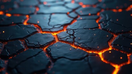 Cracked Volcanic Ground with Glowing Lava
