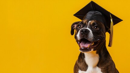 Happy dog graduation cap achievement celebration