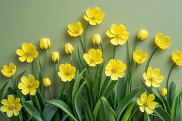 Obraz premium Vibrant Yellow Buttercups on Soft Green Background for Spring Home Decor