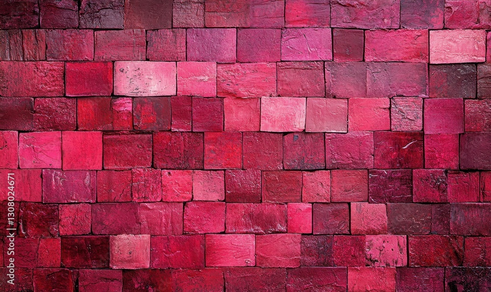 Poster textured red wall background made of various shades of red tiles for creative design projects and ar