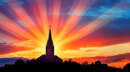 Obraz premium sunset glory steeple silhouette