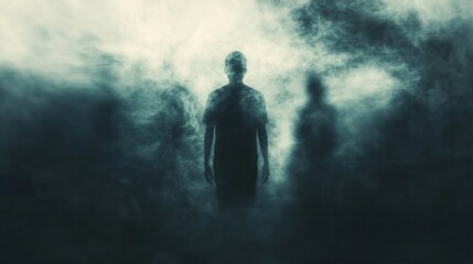 Obraz premium Mysterious figures emerge from dark shadows in a hauntingly atmospheric background of fear and uncertainty Generative AI
