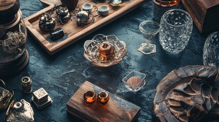 Elegant whiskey and chocolate pairing setup