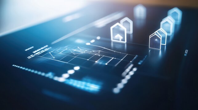 Analyzing real estate market trends digital workspace data visualization modern technology aerial perspective market insights