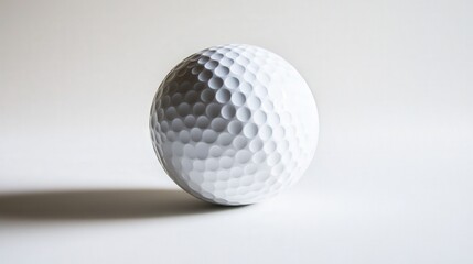 isolated white dimpled golf ball, focusing on the smooth finish and dimpled texture against a white background