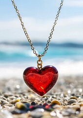 Heart-shaped pendant on the beach for Valentine's Day