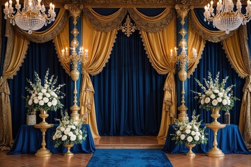 Elegant Gold and Ultramarine Royal Backdrop for Luxurious Celebrations