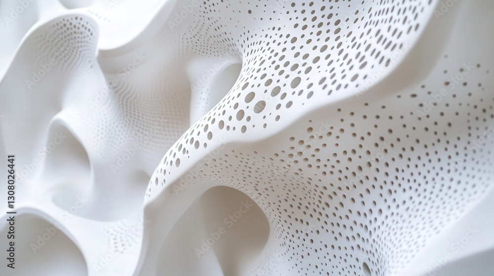 Poster white surface featuring innovative abstract shapes and light technology patterns