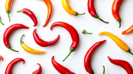 Vibrant hot chili peppers on white background