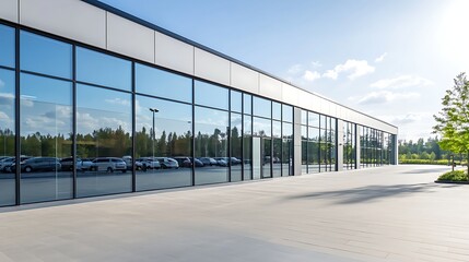 Obraz premium Modern shopping mall exterior featuring clean design and vibrant architecture.