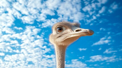 Graceful long-necked bird in blue sky