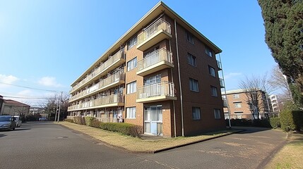 Fototapeta premium Sunny apartment building exterior in Japan