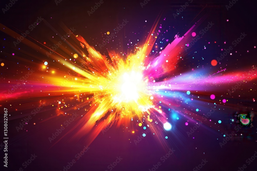 Poster bright neon explosion with dynamic movement creating a vibrant abstract backdrop of colors and light