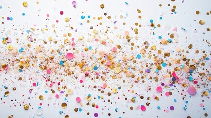 exciting display of golden fireworks, colorful confetti, and celebratory paper decorations