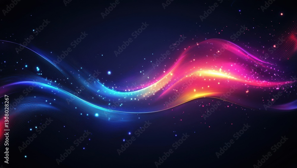 Poster vibrant abstract background with colorful waves and glittering particles for creative digital design
