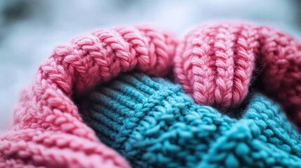 Knitted pink and blue fabric creating a cozy and warm feel