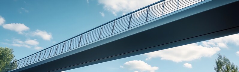 Fototapeta premium A low-angle perspective of a modern steel bridge, showcasing its architectural design and structure.
