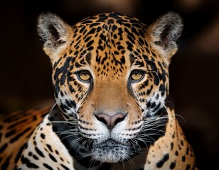 Fototapeta premium close up photo of a ferocious male jaguar's face, very detailed