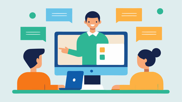 Screen Sharing Tutorial An instructor sharing their screen to demonstrate software while a few eager participants observe on smaller screens in side panels.