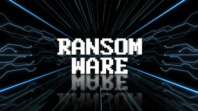 RANSOMWARE Glitch Text and Tech Room Animation on Alpha Channel, Loop
