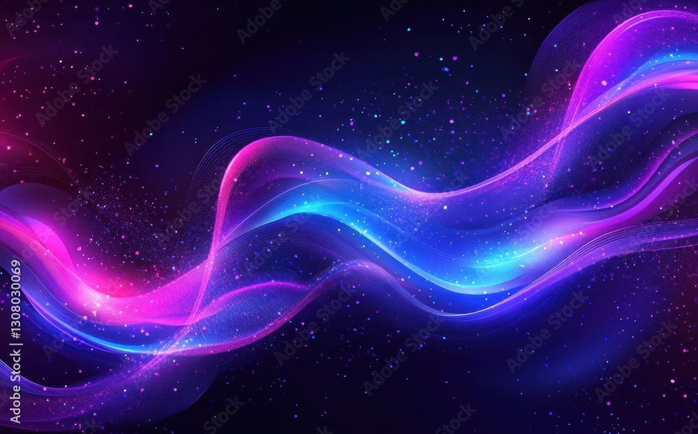 Poster vibrant abstract waves of light in pink and blue with sparkling background for modern design and cre