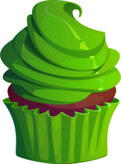 St Patrick day and Irish holiday green cupcake muffin, cartoon vector sweet dessert. Saint Patrick festival and Ireland national holiday pastry of chocolate cupcake with green cream for greeting card