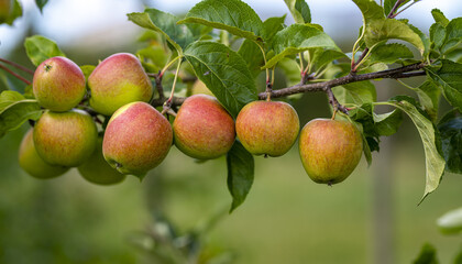 Obraz premium Red apples on tree. Ripe red apple fruits in apple orchard. Fresh red apples on tree branches. Autumn and Harvest Concept. Apple garden.