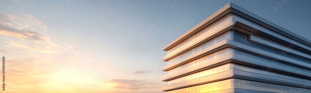 Poster A modern skyscraper captured from a low-angle perspective, showcasing architectural design and urban environment.