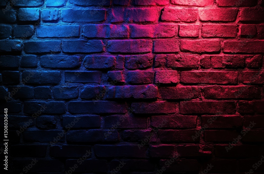 Aufkleber vibrant blue and red illuminated brick wall with texture and depth for background or design use in c