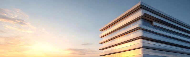 Fototapeta premium A modern skyscraper captured from a low-angle perspective, showcasing architectural design and urban environment.
