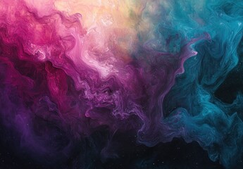 Fototapeta premium Vibrant Colorful Abstract Background with Swirling Patterns of Purple, Pink, and Teal in Cosmic Style for Artistic and Design Projects