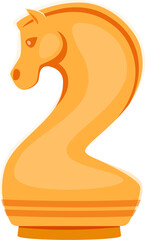 Cartoon number two as knight chess piece. Vector kids sport font, 2 math typeface symbol, funny type, alphabet for children education, mathematics learning, developing strategic skills in chess game