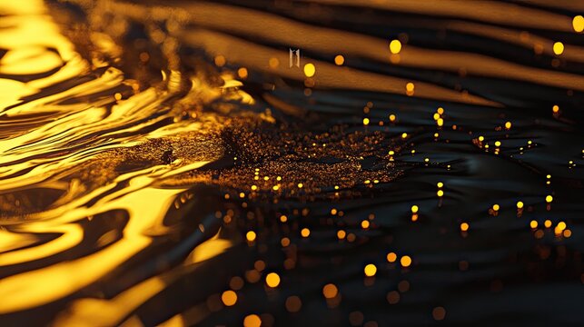 Golden ripples with illuminated specks evoke a mesmerizing ambiance
