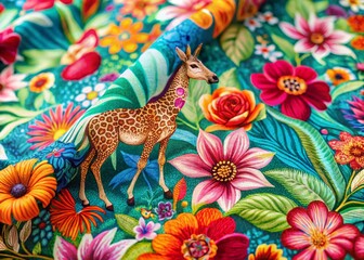 Obraz premium Boho Floral Fantasy Animal Print Texture Art - Whimsical Aesthetic Stock Photo