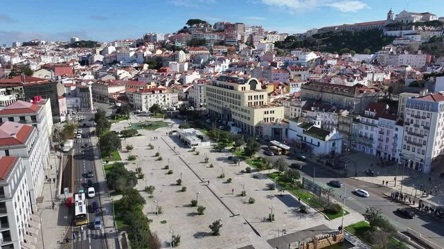 Lisbon Skyline At Lisbon In District Of Lisbon Portugal. Highrise Buildings Scenery. Beautiful Cityscape. Lisbon Skyline At Portugal. Historic City Landscape. Tourism Landmark.