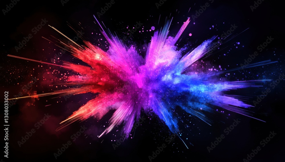 Poster vibrant explosion of colorful paint splashes on a black background creating an artistic abstract des