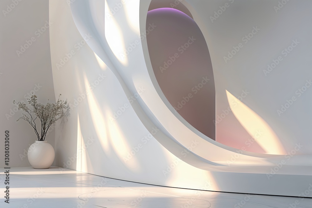 Poster modern sophisticated design with crisp white background subtle curves and soft color hues