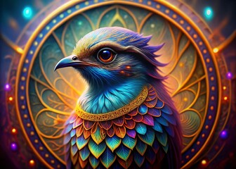 Fototapeta premium Boho Sacred Geometry Bird Portrait: Spiritual Avian Art