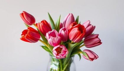 Vibrant red, pink, & purple tulips in a glass vase Perfect Mother's Day or birthday gift, bloom, floral