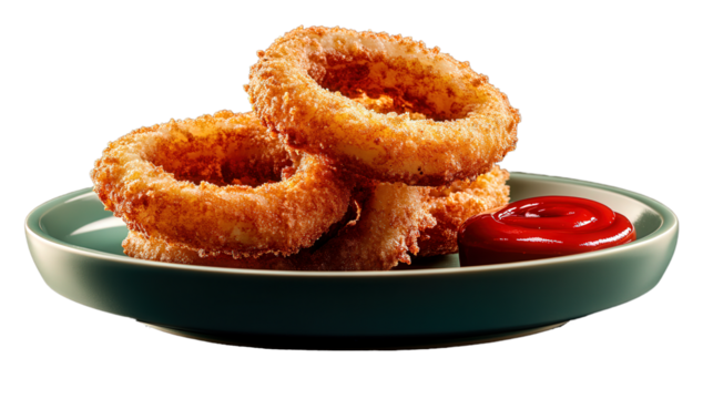 fried onion rings, ketchup, isolated, transparent, png, background, cutout