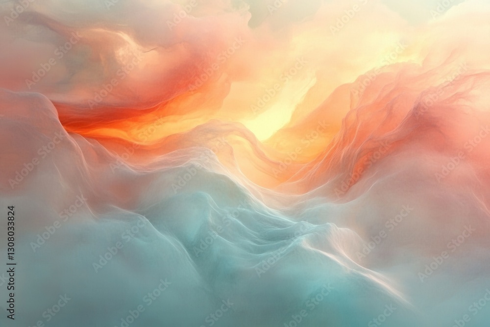 Poster Creating a serene atmosphere with soft pastel clouds and the warmth of sunrise colors Generative AI